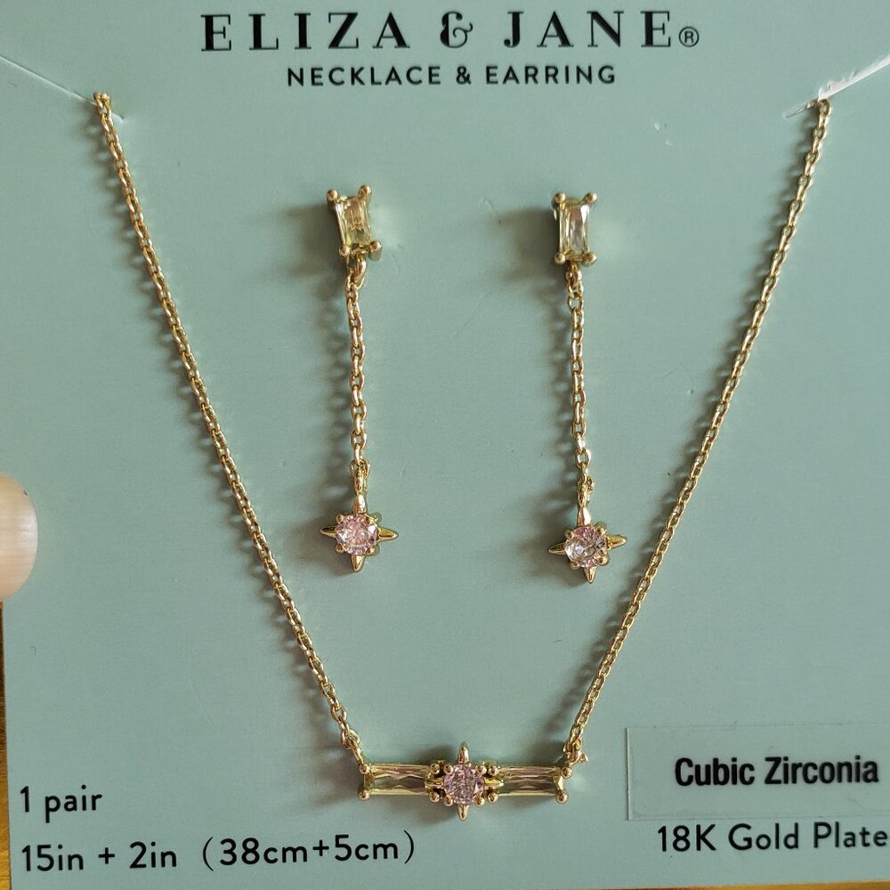 Necklace and Earring set - 18K Gold Plated - Cubic Zirconia - NWT